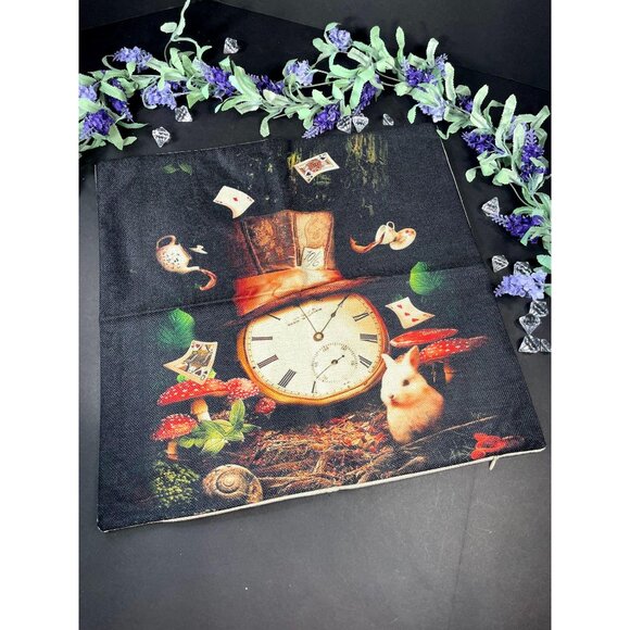 Alice Wonderland Accent Pillowcase Clock Rabbit Throw Pillow Cushion Cover Decor - Picture 3 of 14
